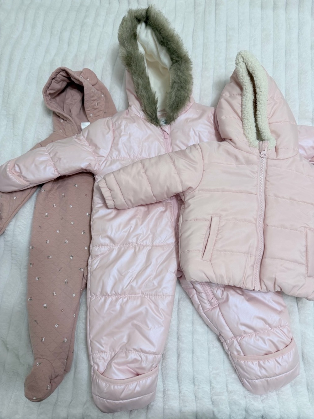 Pink Baby Winter Snowsuit Set - Hooded Puffer Bunting + Jacket